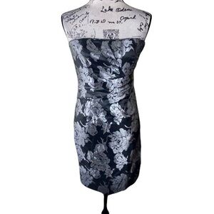 White House Black Market Pleated Side Brocade Roses Dress